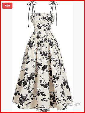 Floral Print Bow Tie Flowy Midi Dress for Summer Wedding Guest